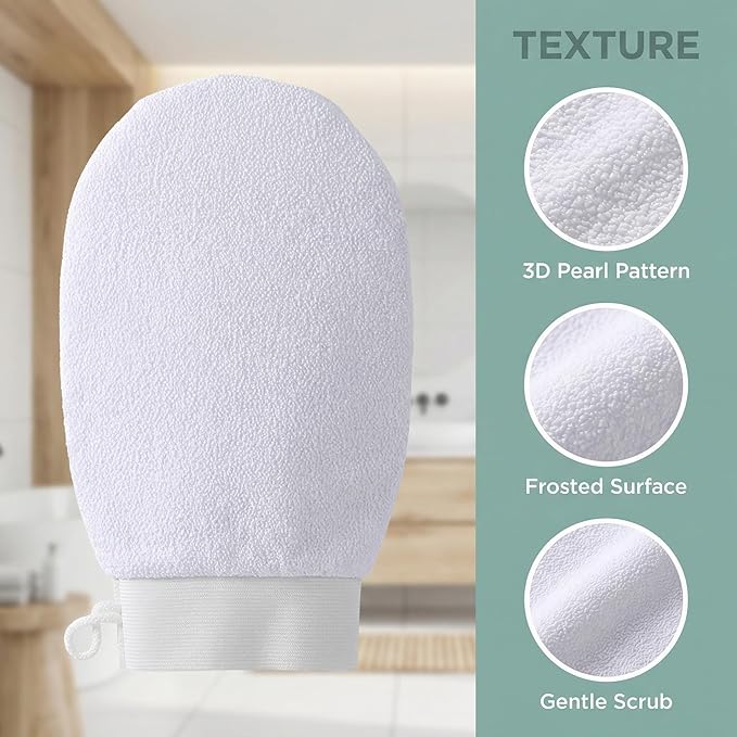 Exfoliating Gloves & Back Scrubber Strap Set - Dual-Sided Textured Mitts for Deep Body Exfoliation, Hard to Reach Back Cleaning, Spa-Quality Dead Skin Removal with Long Handle & Nylon Viscose Material
