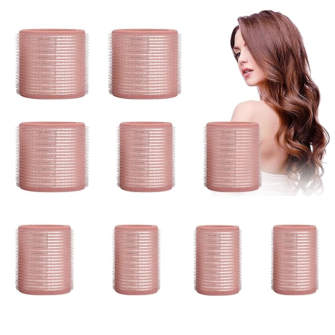 9 pcs Thermal Hair Rollers,Ceramic Thermal Hair Rollers Hair Curlers for Blowout Look Long Hair Volume,Jumbo Self Grip Rollers Hair Curlers for Long Short Hair for Women(Pink)