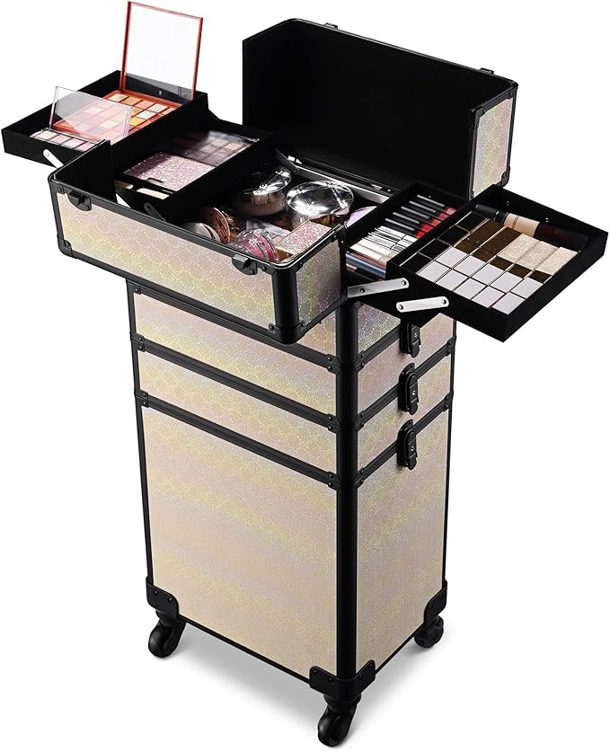 BYOOTIQUE Rolling Cosmetic Case 3-Piece Nail Tech Storage Cart on Wheels Hairdressing Brush Bags for Makeup Artist Salon Barbershop Hairstylist,Grace ForgetMeNot