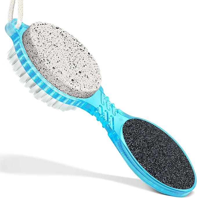 DecorRack (4 in 1) Pedicure Paddle Kit Tool with Pumice Stone for Feet, Foot Hand Toe Nail Cleaning Brush, Metal File and Emery Board, Manicure Foot Rasp Callus Remover Pedi Set (Blue, 1 Pack)