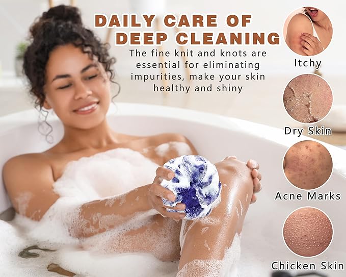 2 Pack African Net Sponge Exfoliating Body Scrubber Bath Sponge for Daily Use (Navy Blue+Indigo)