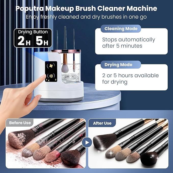 3-in-1 Electric Makeup Brush Cleaner Machine With Drying Function, Detachable Automatic Cleaner Brushes Cleaner Tool, Cosmetic Make Up Brush Machine for All Size Beauty Makeup Brush Set (White)