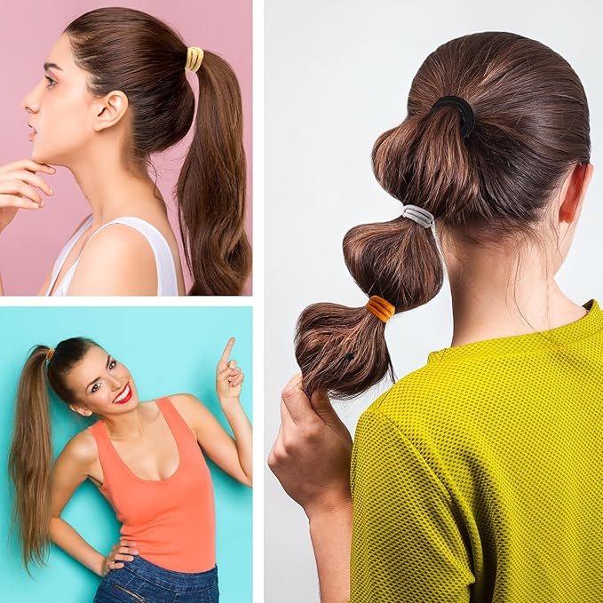 180Pcs Black Hair Ties No Damage Value Size Ouchless Elastics Hair Bands Ponytail Holders Rubber Bands Bull Pack For Women Girls or Men