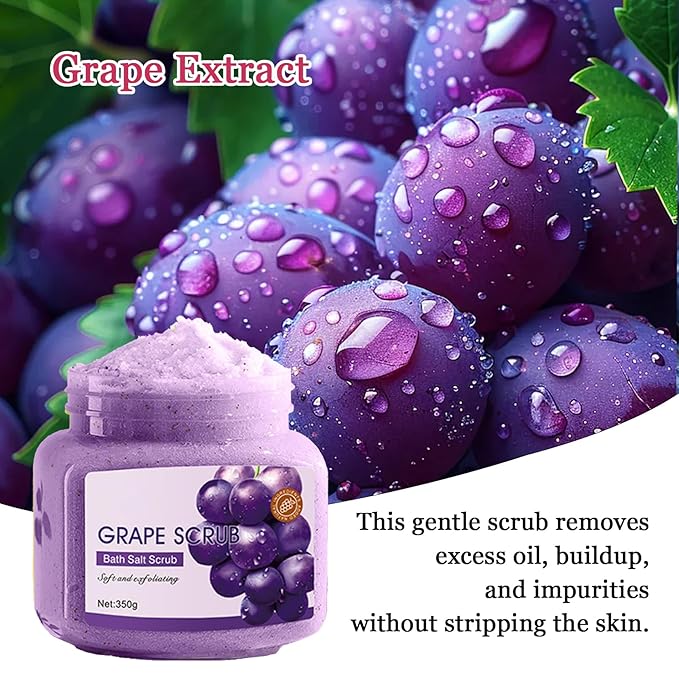 Grape Body Exfoliator, Deep Cleaning Exfoliating Body Scrub, Moisturizing Nourishing Salt Rose Body Scrub, 350 g