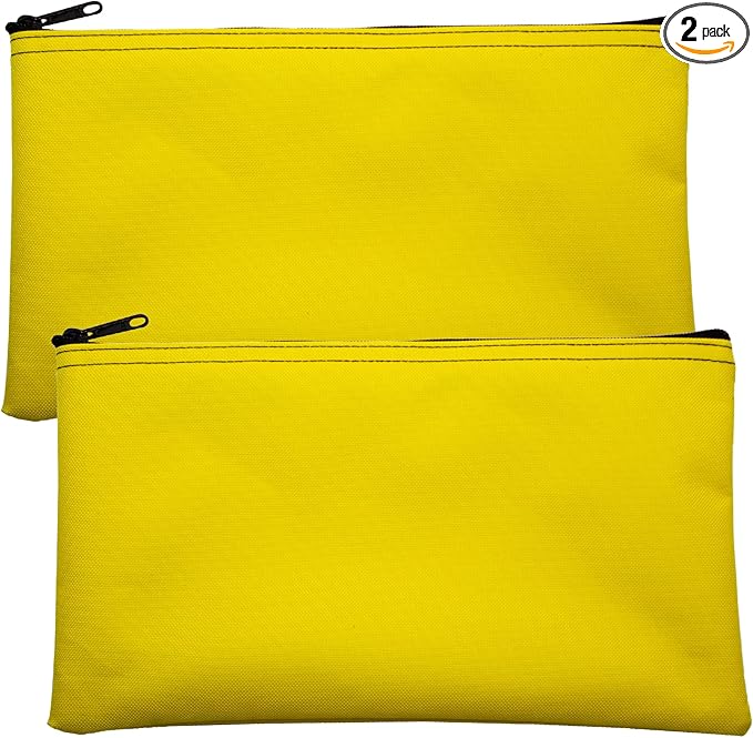 Multipack of 2 Compact Zipper Cloth Pouches, Zipper Bag, Travel Toiletry, Cosmetics, Stationary Case, 11 x 6 inches (Yellow)