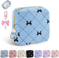 Period Bag for Teen Girls, Corduroy Cute Sanitary Napkin Storage Bag, Menstrual Pad Pouches Tampon Holder for Purse (Light Blue-Bow Tie)