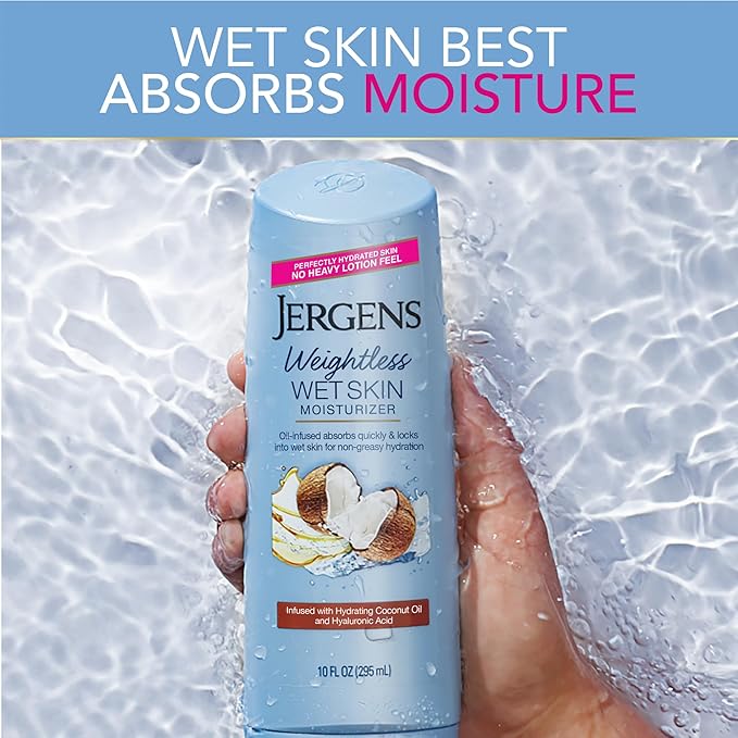 Jergens Wet Skin Body Moisturizer with Coconut Oil,In Shower Lotion for Dry Skin,Fast-Absorbing,Non-Sticky,Dermatologist Tested,10 Oz,(Pack of 6)