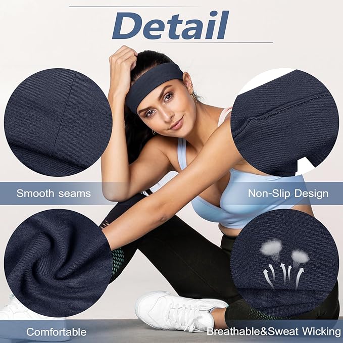 Headbands for Women, Stretchy Non Slip Soft Cotton Cloth Hair Bands for Sports, Workout, Yoga and Running, 7pcs