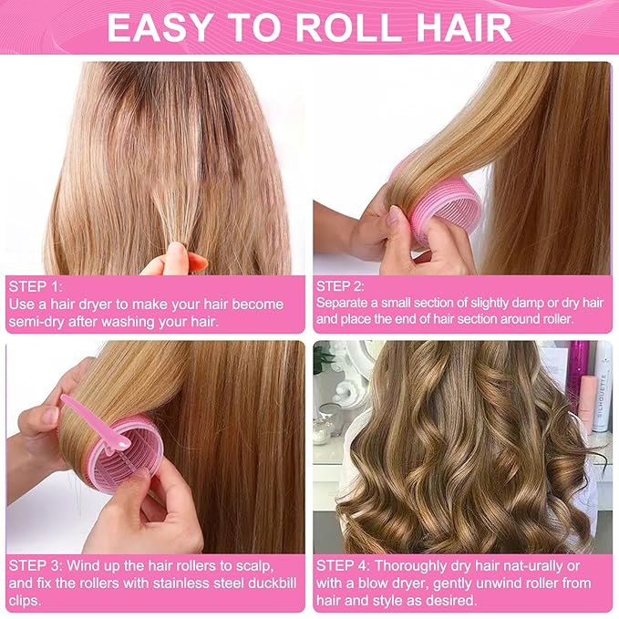 Super Jumbo Hair Rollers, 12 Pack Self Grip Salon Hairdressing Curlers, Hair Curlers Sets, DIY Curly Hairstyle for Long Hair, Colors May Vary, Jumbo Plus