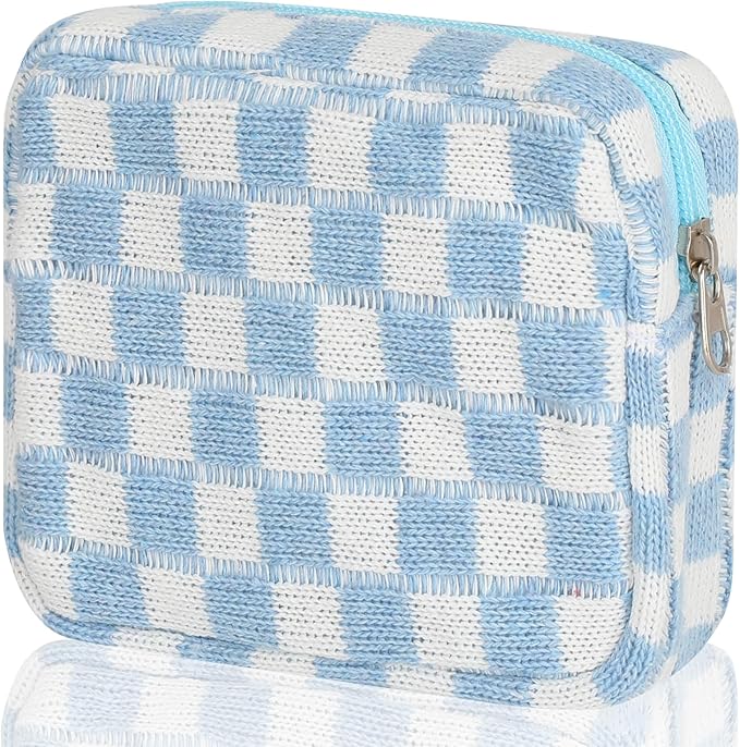 Sanitary Napkin Storage Bag, Menstrual Pad Zipper Bag Checkered Portable Period Bag Panty Liners, Tampon Storage Pouch for Women Ladies Daily Use Storage Purse Travel