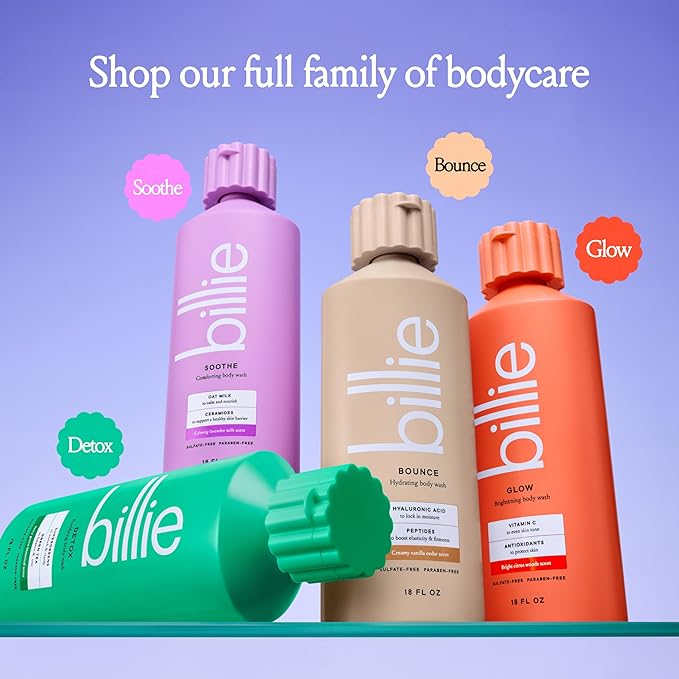 Billie Soothe Comforting Womens Body Wash, 18 fl oz, Calming Lavender Milk Scent, Vegan, Cruelty Free