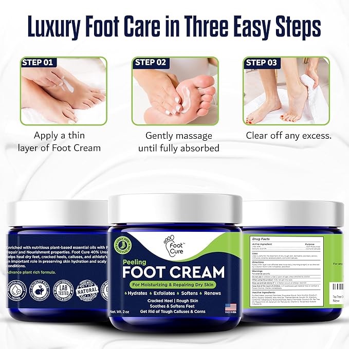 FOOT CURE Tea Tree Oil Foot Cream - Moisturizing Athletes Foot Care for Dry Cracked Feet Cream - Heel & Callus Removal, Toenail Treatment, Ringworm Itchiness Relief - Foot Cream, 2 Ounce (Pack of 1)