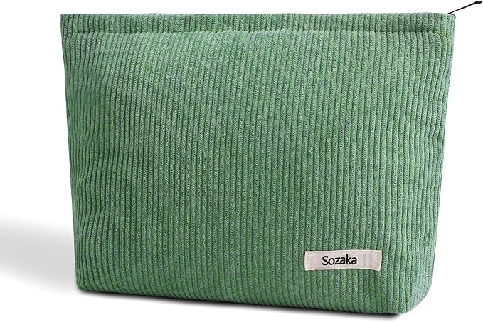 Cosmetic Bags for Women - Corduroy Cosmetic Bag Aesthetic Women Handbags Purses Smile Dots Makeup Organizer Storage Makeup Bag Girls Case Bags (Pure Green)