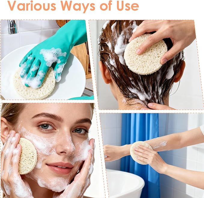 30 Pcs Natural Loofah Sponge Pads, 2.36 Inch Exfoliating Body Facial Scrub Pads for Makeup & Dead Skin Masks Removal Washing Face, Exfoliator Scrub Brush for Men Women Bath Shower Spa