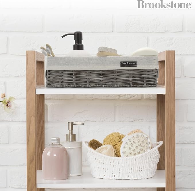 Brookstone Wicker Shelf Storage Basket Decorative Shelf Bin, bathroom organizers and storage, Boho Living Room Decor, Summer Storage 2025-2 Piece Set