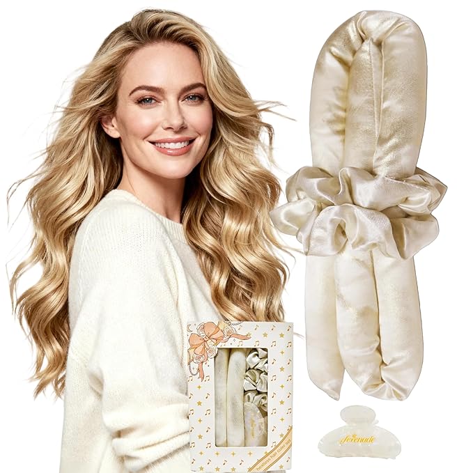 Serenade Sparkling Satin Heatless Hair Curler, Heatless Curling Rod Headband, No Heat Curling Rod Hair Roller for Women and Girls to sleep in, White