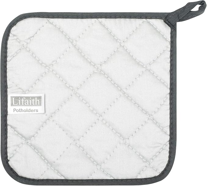 100% Cotton Kitchen Everyday Basic Terry Pot Holder Heat Resistant Coaster Potholder for Cooking and Baking Set of 5 Mineral Gray