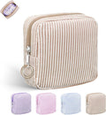 Period Bag for Teen Girls, Stripes Sanitary Napkin Storage Bag with Ring Buckle, Menstrual Pad Pouches Tampon Holder for Purse (Khaki)