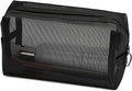 Portable Mesh Makeup Bag with Zipper Small Travel Toiletry Bag Lightweight Cosmetic Pouch (Black Square)