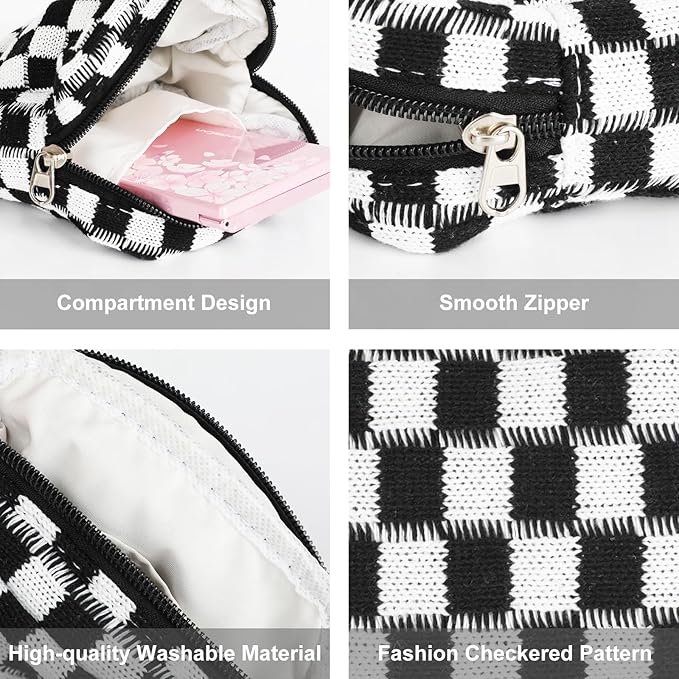 Sanitary Napkin Storage Bag, Menstrual Pad Zipper Checkered Portable Period Bag Panty Liners, Tampon Storage Pouch for Women Ladies Daily Use Storage Purse Travel