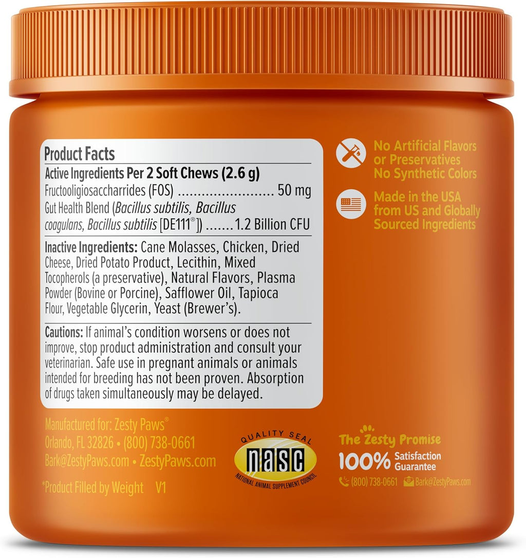 Zesty Paws Probiotic Bites for Cats - Gut Flora & Immune System Support - Cat Supplement with DE111 Bacillus subtilis - Pet Soft Chews with Probiotics & Prebiotics for Digestive Health - 60 Count