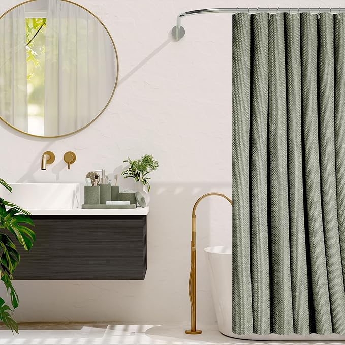 Clara Clark Sage Green Bathroom Set - Bathroom Sets with Shower Curtain and Rugs, 26PC Bathroom Accessory Set, Shower Curtain Set with Adhesive Corner Shower Caddy Hanging & Soap Dispenser