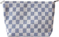 Blue Checkered Makeup Bag for Women, Canvas Cosmetic Bag with Zipper Lining, Travel Makeup Pouch for Purse, Travel Pouch for Toiletry, Cosmetic, Sunscreen, Hygiene, Skincare, SPF, Medicine, Sunblock