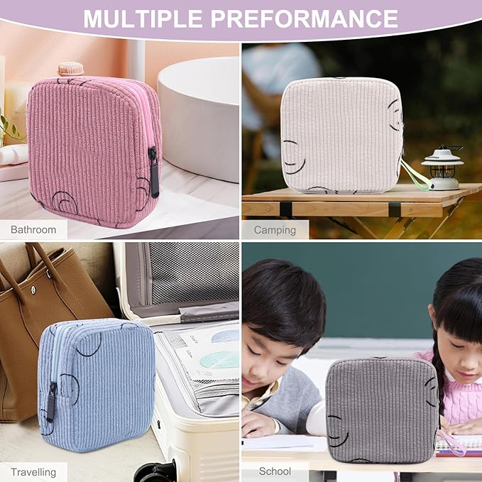 Sanitary Napkin Storage Bag, Corduroy Period Bag for Women, Cute Portable Period Pouch with Zipper, Sanitary Pads Bag Tampons Holder for Purse, First Period
