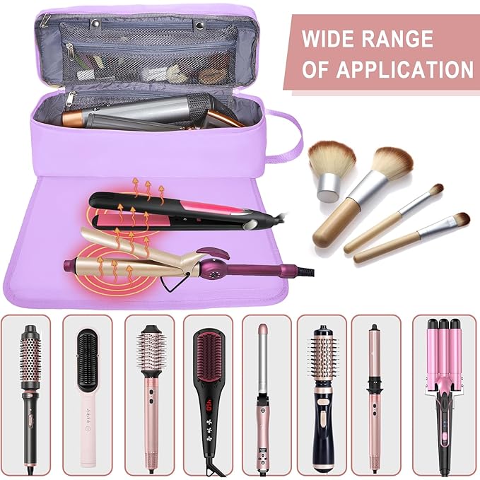 Hair Tools Travel Bag with Heat Resistant Mat Hair Styling Accessories Storage Case for Hair Dryer Flat Iron Straightener Curling Iron Haircare Accessories Travel Essentials for Women