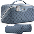 BOYATU Travel Makeup Bag Cosmetic Bags for Women: 3 Pcs Set Large Capacity Make up Bag with Handle - Vegan Leather Toiletry Bags with Compartments - Makeup Organizer for Travel Essentials(A-4-Blue)