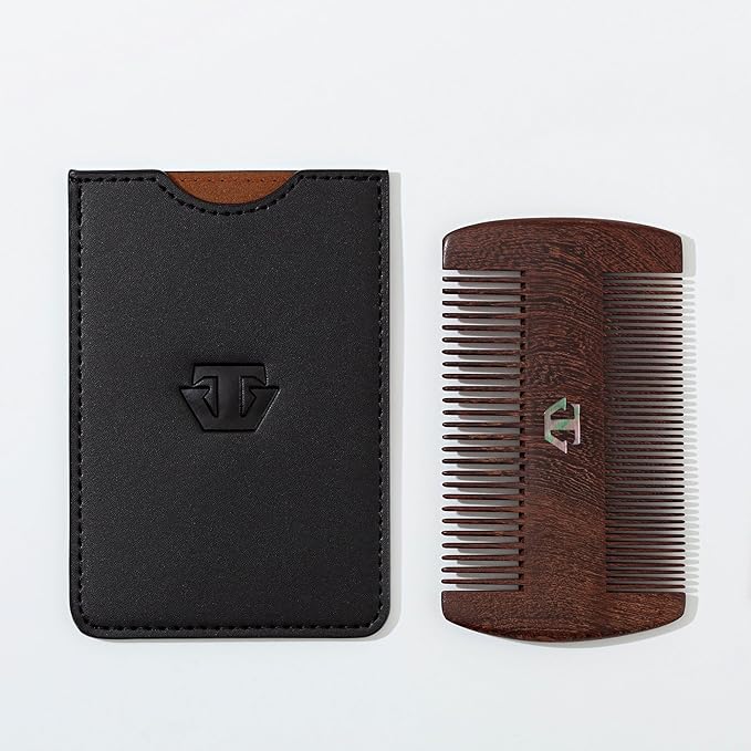 Sandalwood Beard Comb for Men with Mother of Pearl Inlay, Premium Grooming Wood & Wooden Comb for Beard and Mustache