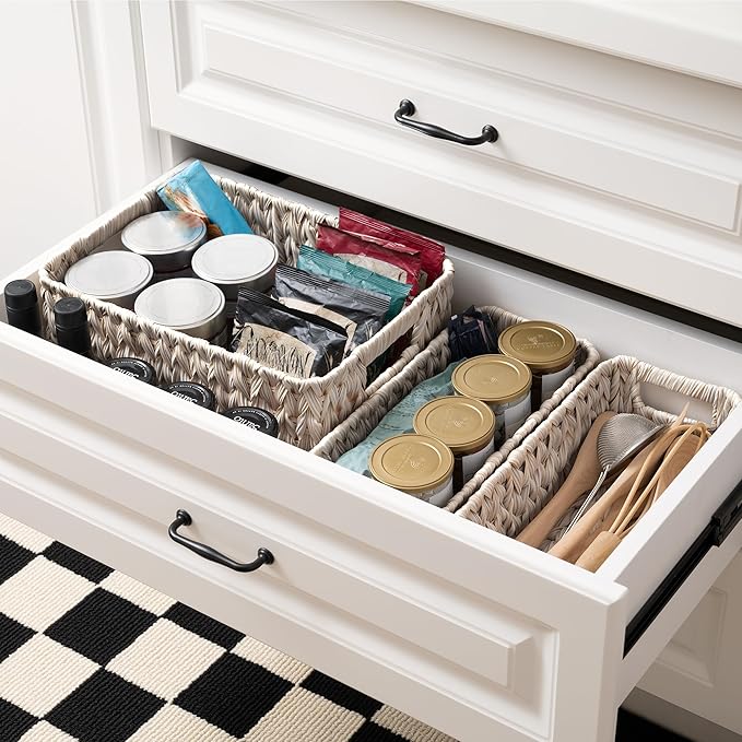 GRANNY SAYS Wicker Baskets for Organizing, Wicker Storage Basket for Shelf, Woven Baskets Oraganizer, Waterproof Vanity Basket for Towel, Home Organization, 3-Pack