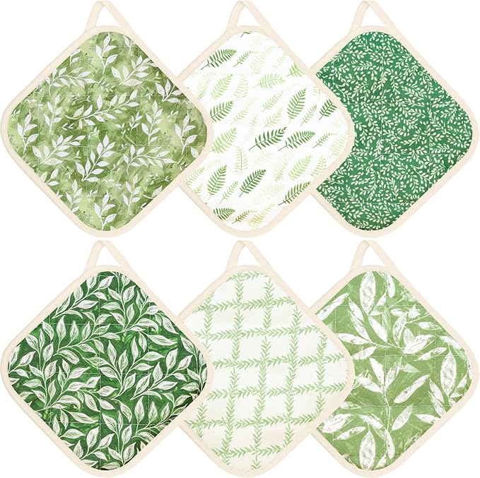 6 Pack Pot Holders 100% Cotton Heat Resistant Potholder, Machine Washable Pot Holder, Hot Pads, Table Pads for Cooking Baking (T)