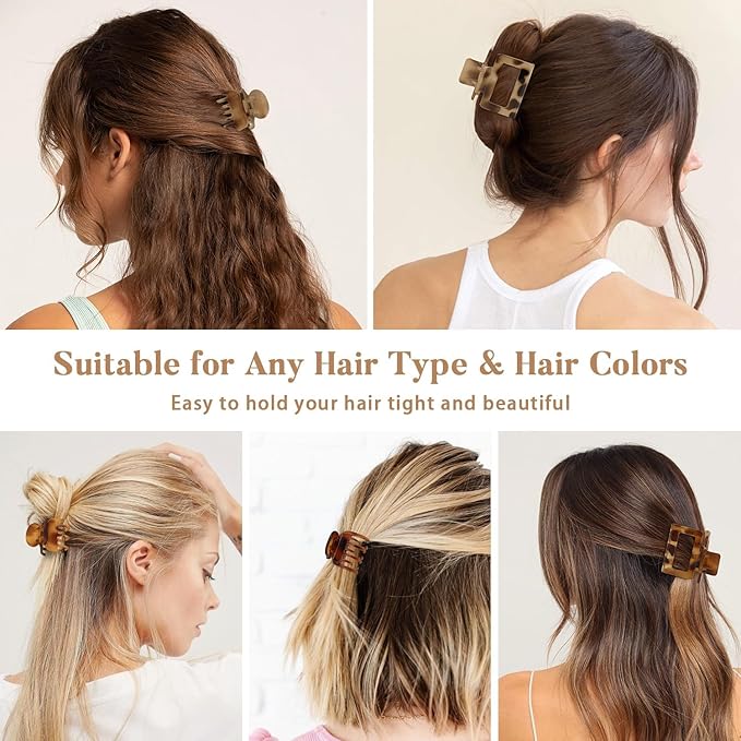 8 PCS Small Hair Clips for Women Girls, Square Medium Hair Claw Clips for Thin, Fine & Short Hair, Cute Non Slip Leopard Print Jaw Clips for Holiday Gifts, Ideal for Half Up Hair (Tortoise)