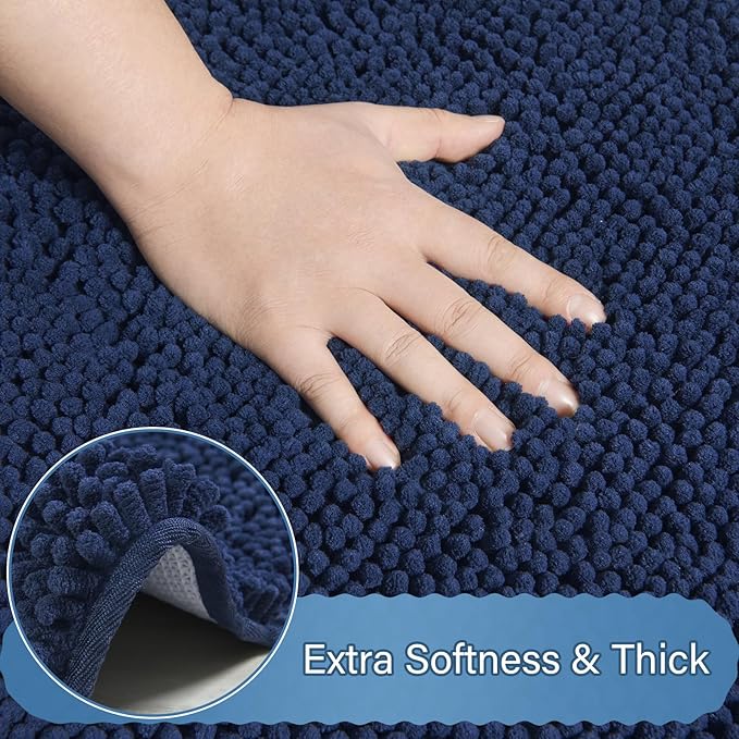 AROGAN Bathroom Rug Sets 2 Piece, 20"x20" U-Shaped Toilet Mat and 21"×34" Bath Mats Bathroom Floor Set, Washable Bath Rug, Absorbent Soft Non Slip Rug Set, Navy Blue