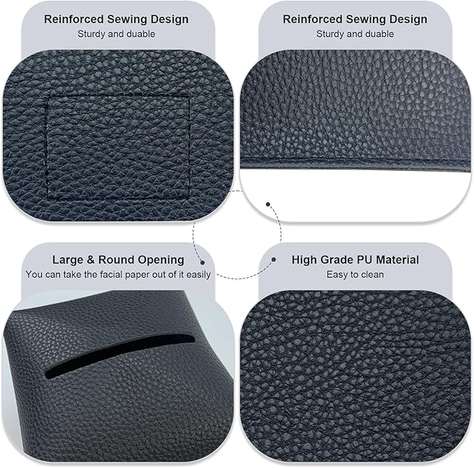 Tissue Box Cover 5X5X5'' PU Leather Tissue Holder Square Tissue Cube Box Organizer for Bathroom Vanity Countertop, Car, Night Stands, Office, Home, Kitchen (1Pack, Black)