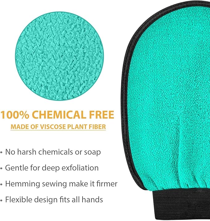 Exfoliating Gloves 2 Pcs, Exfoliating Body Scrubber for Bath Shower Exfoliation, Body Scrub Exfoliator Loofah Sponge for Dead Skin Remover, Korean Exfoliating Mitt (Green)