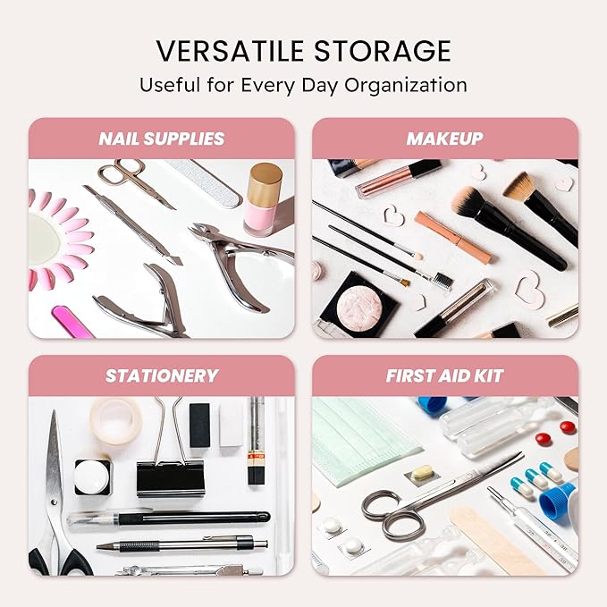 Beauticom Double-Layer Personal Storage Storage Case for Professional Nail Art Pens, Nail Brush, Tools (Frosted White)