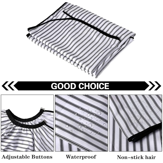 FEBSNOW Professional Hair Cutting Cape with Neck Duster Brush, Salon Barber Cape, Hair Cutting Accessories (Stripe)…
