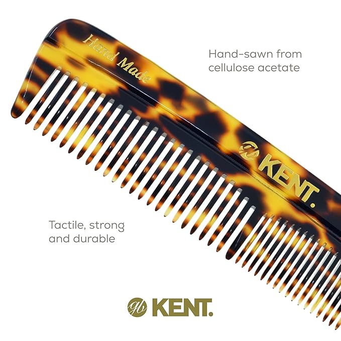 KENT Hair Comb for Men, Handmade Pocket Comb, Fine and Wide Tooth Hair Comb for Grooming and Styling, Sawcut Kent Comb, 2 Pack (Yellow Tokyo)