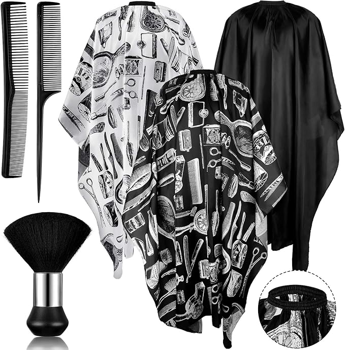 SATINIOR 6 Pcs Professional Salon Barber Capes Waterproof Hair Cutting Capes with Neck Duster and Combs Brush with Adjustable Snap Closure for Women Men Hair Stylist Salon Barbershop Hairdressing