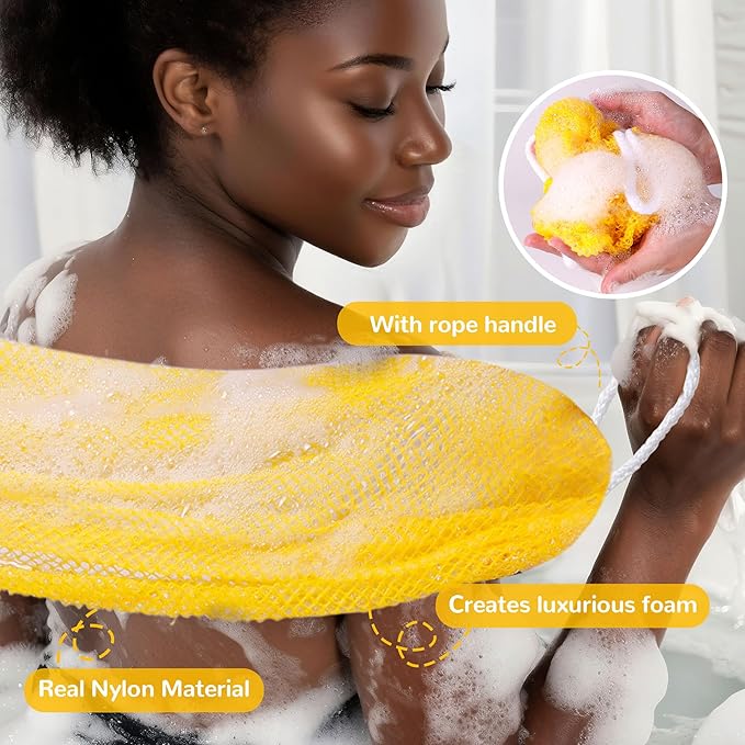 2pcs African Net Sponge Authentic - 45 Inches Exfoliating Body Scrubber for Shower Nylon Bath Sponge Back Scrubber for Daily Use
