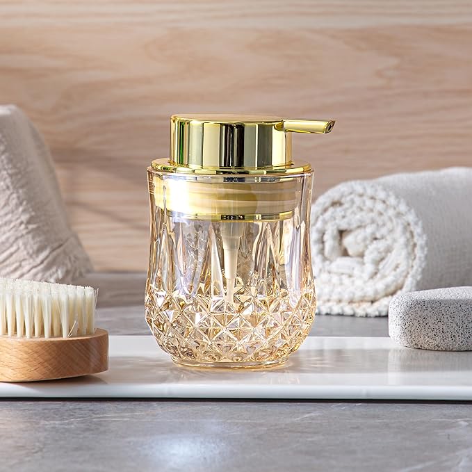 Glass Soap Dispenser,Glod Bathroom Hand Liquid Soap Dispensers,Refillable Modern Home Soap Dispenser for Bathroom,Kitchen(Gold Liquid Type/1Pcak)