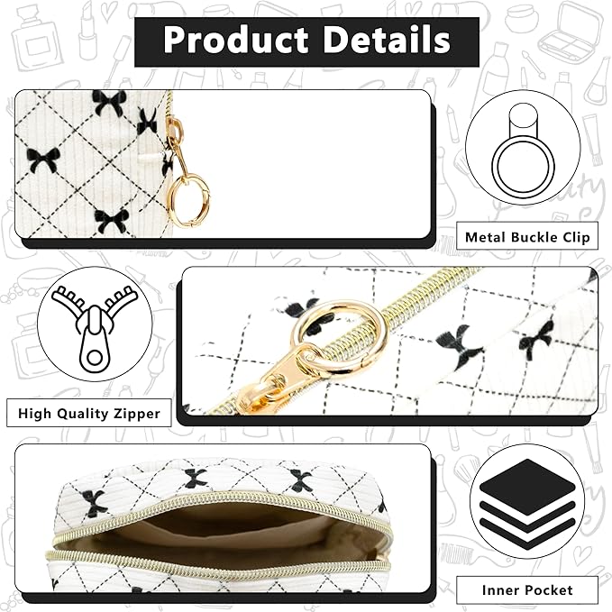 Period Bag for Girls, Corduroy Sanitary Napkin Storage Bag, Period Pouch & Tampon Holder, Feminine Care Organizer（Black Bow）