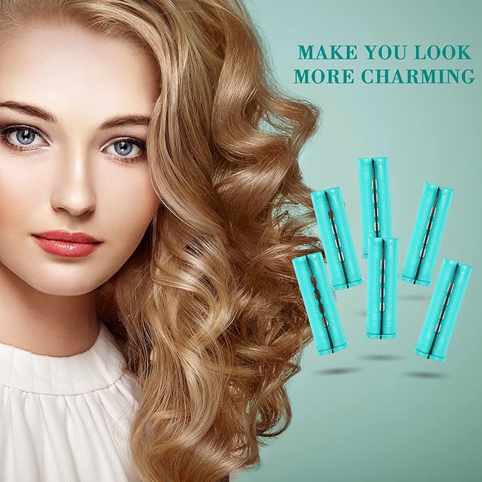 Chuangdi 24 Pcs Hair Perm Rods Plastic Cold Wave Perming Curlers Hair Rollers with Steel Pintail Comb Rat Tail Comb Tools for Hairdressing Styling(Green,0.98 Inches)