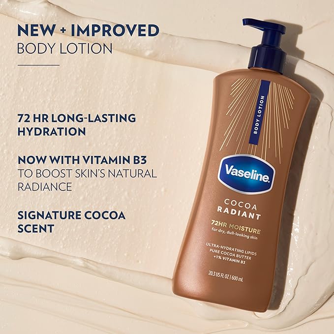Vaseline Intensive Care Body Lotion Cocoa Radiant 3 count for Dry Skin Lotion Made with Ultra-Hydrating Lipids and Pure Cocoa Butter for a Long-Lasting, Radiant Glow 20.3 Oz