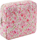 Small Quilted Cotton Makeup Bag for Purse, Cosmetic Bag with Compartments, Cotton Aesthetic Makeup Bag, Travel Toiletry Pouch, Lipstick Bag Card Holder Data Cable Organizer (15Small Pinkflower)