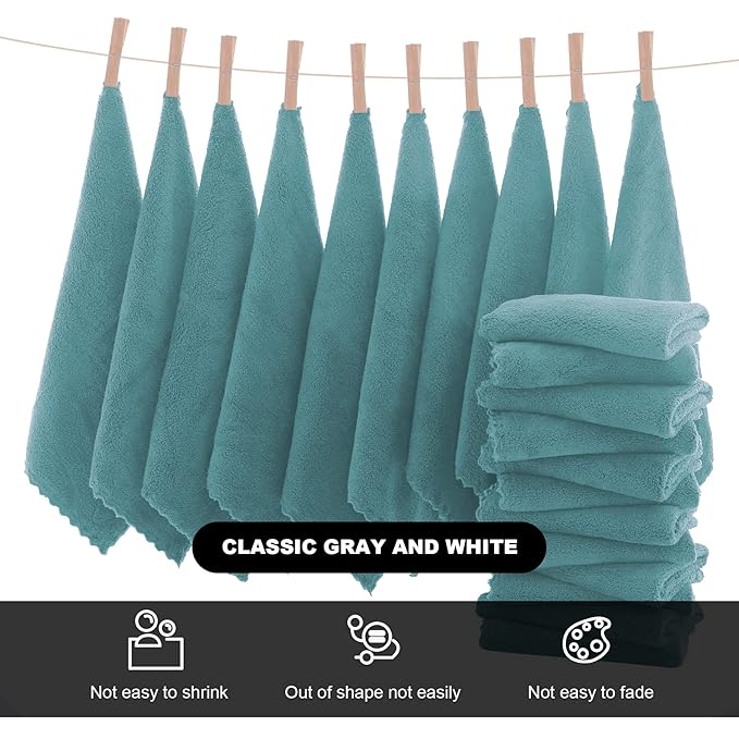 MOONQUEEN Microfiber Facial Cloths Fast Drying Washcloth 12 Pack - Premium Soft Makeup Remover Cloths - Teal