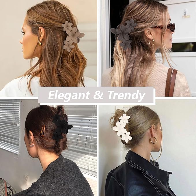 4PCS Flower Hair Clips for Women Matte Flower Claw Clips Non-slip Cute Claws for Thick Thin Hair Strong Hold Fashion Accessories for Women Girls