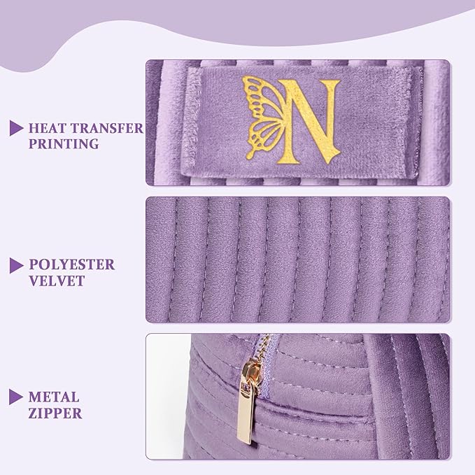 COSHAYSOO Sister Birthday Gifts for Women Best Friend Bestie Friendship Fashion Makeup Bag Make Up Cosmetic Pouch Travel Size Toiletries Skin Care Essentials Organizer Purple Velvet Initial Letter N